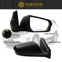 Passenger Side Mirror Compatible With 2018-2023 Chevy Equinox GMC Terrain Right Rear View Mirror Black Texture Cover With Manual Folding/Heated/Power Glass Replace# GM1321560(5pins)