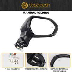 Right Passenger Side Door Mirror Assembly Compatible with Toyota Camry 2018-2024 Power Heated Turn Signal Lights Glass Blind Spot Detection Manual Folding 7 Pins TO1321368 87910-06840