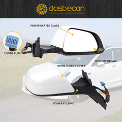 Passenger Side View Mirror Assembly Compatible with 2017-2023 Tesla Model 3 Right Door Mirror With Power Adjusted/Power Folding/Heated Glass/Memory Recall (Pearl White)