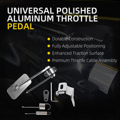 Universal Polished Aluminum Throttle Pedal with 6 Non-Slip Rubber Inserts