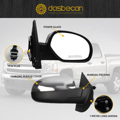 Passenger Side Mirror Compatible with 2007-2013 Chevy Silverado,GMC Sierra Yukon Right Mirror w/Power Glass, Heated, Manual Folding, Chrome Cover Replace# GM1321340 (7pins)