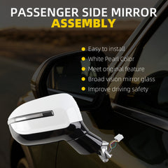 Passenger Side Mirror Compatible With 2020-2026 Kia Telluride Power Heated Glass Blind Spot Turn Signal Manual Folding Right Door Mirror Replace# 87620-S9220 KI1321240 White Pearl(8Pins)