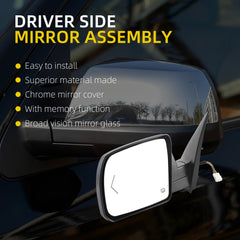 Dasbecan Left Side Mirror Compatible with 07-13 Toyota Tundra, 08-13 Sequoia with Memory, Power Heated Glass, Power Folding, Signal Light, Puddle Light, Chrome Replace# TO1320270 (15Pins)