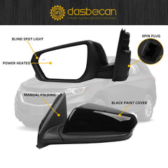 Left Driver Side Mirror Compatible With 2018-2023 Chevy Equinox GMC Terrain with Power Heated Glass/Manual Folding/Blind Spot Light Replace# GM1320595 Black Paint Cover (8pin)