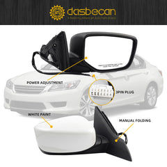 Passenger Right Side Mirror Compatible with 2013-2017 Honda Accord With Power Glass Replaces# 76208T2FA11 HO1321272 Outer Rearview Mirror White Color (3Pins)