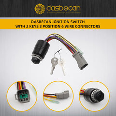 129572 Ignition Switch with Key Compatible with Tracker Boats, Ignition Switch with 2 Keys 3 Position 6 Wire Connectors Replaces# 129572
