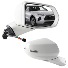 Rear View Mirror Assembly Compatible with Chevy Chevrolet Blazer 2019-2025 Manual Folding Heated Power Glass Blind Spot Turn Signal Light Replace 84698494 Right Passenger Side White(12Pins)