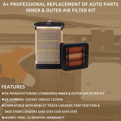 Inner & Outer Air Filter Compatible with Bobcat Track Loaders T450 T550 T590 T595 T630 T650 T870 Bobcat Skid Steer Loaders S450 S510 S530 S550 S570 S590 S595 S630 S650 7221933 7286322 7221934