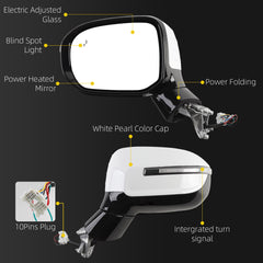 Driver Side Mirror Compatible With 2020-2026 Kia Telluride Power Heated Glass Blind Spot Turn Signal Electric Folding Left Door Mirror Replace# 87610-S9020 KI1320241 White(10Pins)