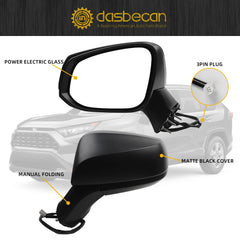 Left Side Mirror Compatible with 2019-2024 Toyota Rav4 Matte Black Driver Side Door w/Power Adjustment Mirror Manual Folding Replace#TO1320387 8794042E01(3Pins)