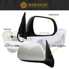 Passenger Side Mirror Compatible With 2005-2011 Toyota Tacoma Right Mirror with Manual Folding/Power Glass Replaces# TO1321256 White Paint (3pins)