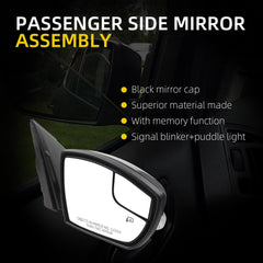 Passenger Right Side Mirror Compatible with 2013-2016 Ford Escape with Memory/Power Heated Glass/Memory/Puddle Light/Signal Light/Manual Folding/Black Replace# FO1321437 (12pins)