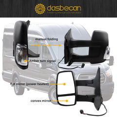 Dasbecan Side Mirror Compatible with 2008-2017 GMC Savana Chevy Express Power Heated/Electric Adjusted Glass/Intergrated Turn Light/Manual Folding, Black Texture (8pins)