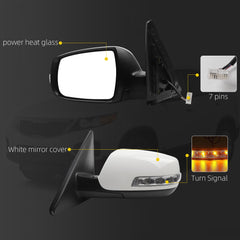 Left Driver Side Mirror Compatible with 2011-2015 Kia Sorento with Power Heated Glass, Turn Signal Light, Manual Folding, White Mirror Cap Replace# KI1320146 (7Pins)