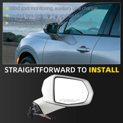Rear View Mirror Assembly Compatible with Chevy Chevrolet Blazer 2019-2025 Manual Folding Heated Power Glass Blind Spot Turn Signal Light Replace 84698494 Right Passenger Side White(12Pins)