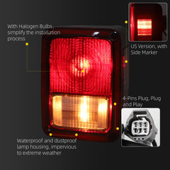 Rear Tail Light Assembly Compatible With 2007-2017 Jeep Wrangler JK Pair Taillamp With Halogen Bulbs Replaces# 55077891AH CH2800177 55077890AH CH2801177(Left and Right)