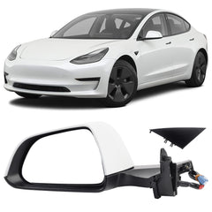 Driver Side Mirror Assembly Compatible with 2017-2023 Tesla Model 3 Left Mirror Pearl White with Power Adjusted/Power Folding/Heated & Memory Recall