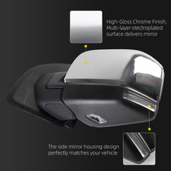 Left Driver Side Mirror Compatible with 2015-2020 Ford F150 17pin | Electric folding Memory Blind Spot Turn Signal Lamp Puddle Lamp Chrome Replaces FL3Z17683JB, FL3Z17683JA-PFM, FO1320528