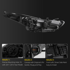 Right Passenger Side Headlight Assembly Compatible with 2011 2012 2013 Hyundai Elantra Front Headlamp Replace# 921023Y000 HY2503161