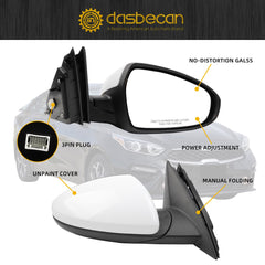 Passenger Side Mirror DIY Paintable Compatible with 2019-2024 KIA Forte Right Rearview Mirror With Power Adjustment Manual Folding Replaces# 87620M7000 KI1321226 (3Pins)