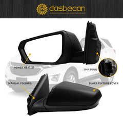 Driver Side Mirror Compatible With 2018-2023 Chevy Equinox GMC Terrain Left Rear View Mirror Black Texture Cover With Manual Folding/Heated/Power Glass Replace# GM1320560(5pins)
