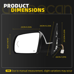 Dasbecan Left Side Mirror Compatible with 07-13 Toyota Tundra, 08-13 Sequoia with Memory, Power Heated Glass, Power Folding, Signal Light, Puddle Light, Chrome Replace# TO1320270 (15Pins)