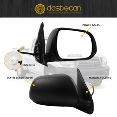 Passenger Side Mirror Compatible With 2005-2011 Toyota Tacoma Right Mirror With Manual Folding/Power Glass Replaces# TO1321256 Matte Black (3pins)