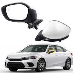 7pins Driver Left Side Mirror Assembly Compatible with 2022-2024 Honda Civic Sedan/Hatchback With Blind Spot Detection, Power Glass, Manual Folding And Heated Platinum White Pearl 76258T20A21
