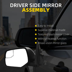 Left Driver Side Mirror Compatible with 2008-2012 Ford Escape with Power Glass, Blind Spot Glass, Non-Heated, Manual Folding, Black Texture Cap Replace#FO1320291 AL8Z17683AA (3Pins)