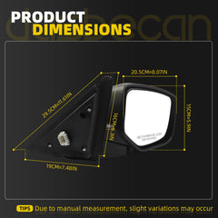 Right Passenger Side Mirror Compatible with 2008-2012 Honda Accord with Power Heated Glass, Manual Folding, Black Mirror Cap Replace# HO1321231 76208TA5A11 (5Pins)