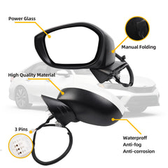 Driver Left Side Mirror Compatible with 2022-2025 Honda Civic With Power Glass, Manual Folding, Match to Platinum White Pearl Replaces# HO1320350 76208T20A01 (3Pins)