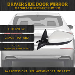 Left Driver Side Door Mirror Compatible with Honda Accord LX Sport 1.5T 2018-2022 Power | Non-Heated | Paint to Match Repalces# HO1320328 76258-TVA-A02, Rear View Mirror (3Pins-White)