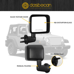 Right Passenger Side Mirror Compatible with 2007-2018 Jeep Wrangler JK Door Mirrors Manual Folding No-Disturtion Glass Replaces#CH1321271 68081250AA 55077966AB Textured Black Cover