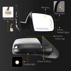 Dasbecan Right Side Mirror Compatible with 07-13 Toyota Tundra, 08-13 Sequoia with Memory, Power Heated Glass, Power Folding, Signal Light, Puddle Light, Chrome Replace#TO1321270(15Pins)