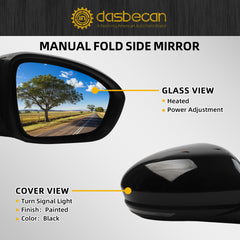 Passenger Side Mirror Compatible with Nissan Sentra SR SV 2020-2023 Manual Folding Power Glass Heated Turn Signal Light Black 7Pins Replace# NI1321327 963016LB1A