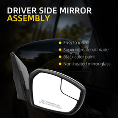 Right Passenger Side Mirror Compatible with 2017-2019 Ford Escape with Power Glass, Manual Folding, Non Heated, Black Mirror Cap Replace# FO1321564 GJ5417682BB(3Pins)