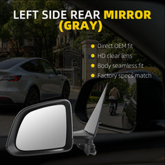 Side Mirror For 2025 2026 Tesla Model Y Juniper Gray Left 13Pin OE#213096900A,2130969-00-A Mirror Memory Power Folding Power Glass RearView Mirror Left Driver Side Door Mirror