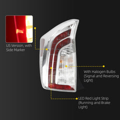 Left Driver Side Tail Light Compatible with 2012-2015 Toyota Prius Rear Tail Lamp Replaces# TO2800189 8156147190 With Halogen Bulbs(5pins)