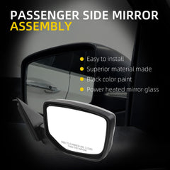 Right Passenger Side Mirror Compatible with 2008-2012 Honda Accord with Power Heated Glass, Manual Folding, Black Mirror Cap Replace# HO1321231 76208TA5A11 (5Pins)