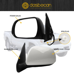 Driver Side Mirror Compatible With 2005-2011 Toyota Tacoma View Mirror with Manual Folding/Power Glass Replaces# TO1320256 White Paint 3pins