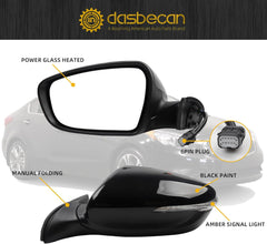 Left Driver Side Mirror Compatible With 2014 2015 2016 Kia Forte Rear view Mirror Black With Manual Folding,Heated,Power Glass,Signal Light Replace# KI1320182 87610-A7210 87610A7210(6 Pins)