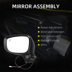 Driver Side Mirror Assembly Compatible With CX-5 CX5 2017-2022 Replaces# MA1320198 191275664759, KB7W69182 (Black)