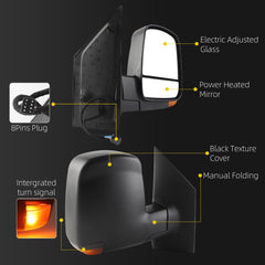 Right Passenger Side Mirror Compatible with 2008-2017 GMC Savana Chevy Express Power Heated/Electric Adjusted/Intergrated Turn Light/Manual Folding Black Texture Replace# GM1321397(8pins)