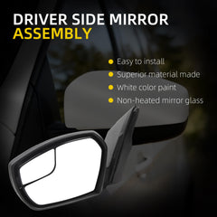 Left Driver Side Mirror Compatible with 2017-2019 Ford Escape with Power Glass, Manual Folding, Non Heated, White Mirror Cap Replace# FO1320564 GJ5417683BC(3Pins)