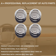 Dashboard Air Conditioning AC Heater Vent 4pcs Compatible with Lincoln MKZ Zephyr Ford Fusion Mercury Milan 2006-2009 Replaces# 8H6Z19893AA 8H6Z-19893-AA glossy silver