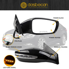 7Pin Right Side Mirror Compatible With 2011-2014 Hyundai Sonata Passenger Rearview Mirror With Manual Folding, Heated, Power Glass, Turn Signal Replaces# HY1321168 87620-3Q110 Black
