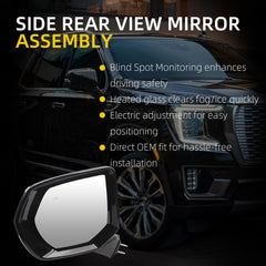 Left Driver Side Rear View Mirror Assembly Compatible with Chevrolet Suburban Tahoe GMC Yukon XL 2021-2024 Heated Manual Folding Outside Door Mirror with Blind Spot Detection