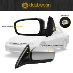 Driver Side Mirror Compatible with 2003-2007 Honda Accord Left Side Door Mirrors With Manual Folding Power Glass Replace#HO1320152 Alabaster Silver Metallic Cover 3pins