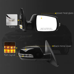 Right Passenger Side Mirror Compatible with 2011-2015 Kia Sorento with Power Heated Glass, Turn Signal Light, Black Mirror Cap, Manual Folding Replace# KI1321146 (7Pins)