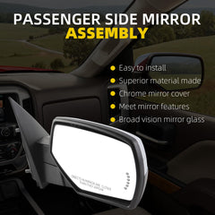 Right Passenger Side Mirror Compatible with 2014-2018 Chevy Silverado GMC Sierra w/Puddle Light/Turn Signal/Heated/Power Adjustment/Power Folding/Memory Chrome Cap Replace#23499472(14pins)
